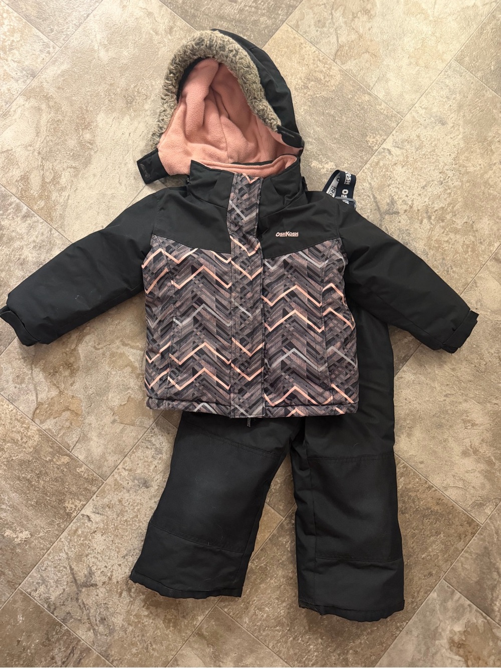 OshKosh B'gosh Black and Pink Chevron Kids Winter Jacket & Snow Pants